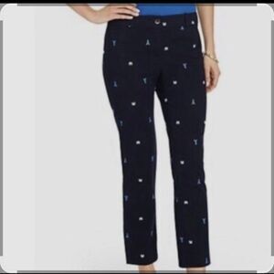 Talbots Perfect Crop Curvy Embrodiered Lobsters Crabs Pants Women's 14 Coastal
